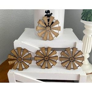 Set of 4 Handmade Farmhouse Inspired Wood Windmill Coasters (WMS)